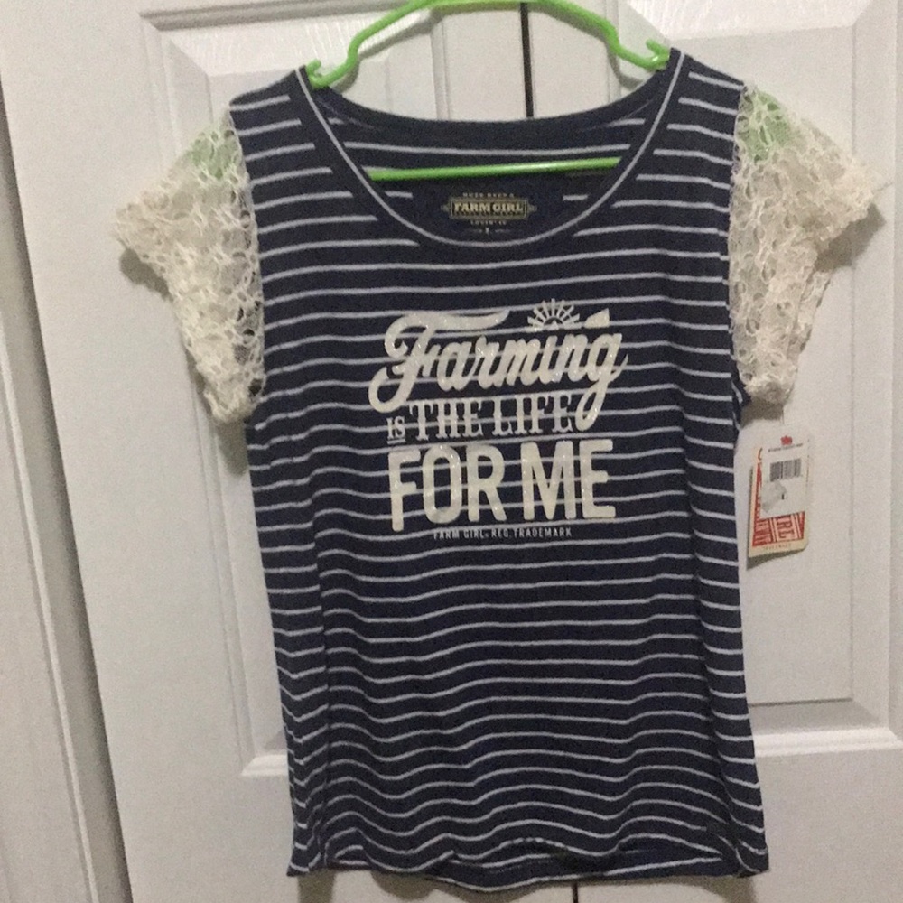 Women’s Knee Deep Farm Girl Shirt with lace sleeves, Farming is the Life for Me